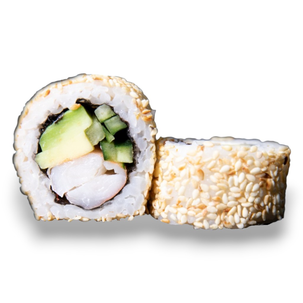 КАЛІФОРНІЯ З КРЕВЕТКОЮ В КУНЖУТІ (220 ГРАМ, 8 ШТ)