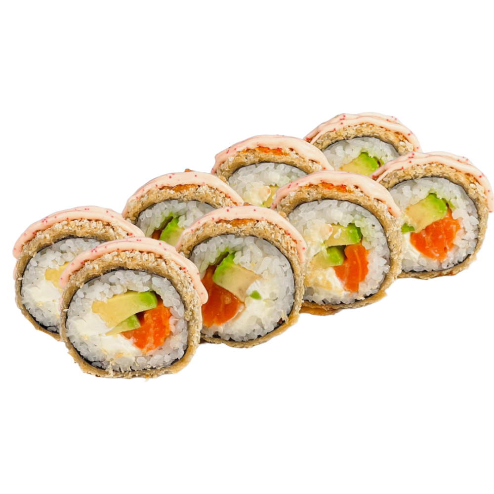 Темпура рол з лососем та спайсі соусом