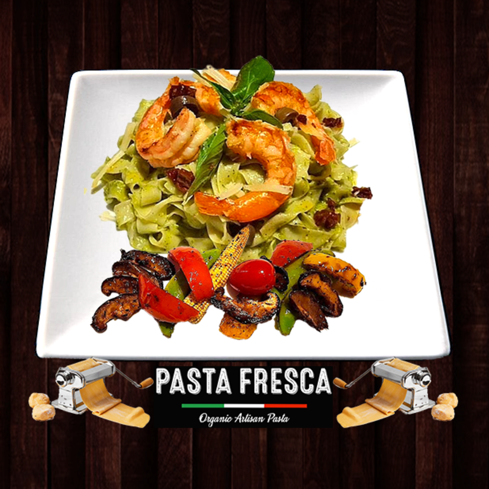 Pasta Pesto Grilled Shrimp
