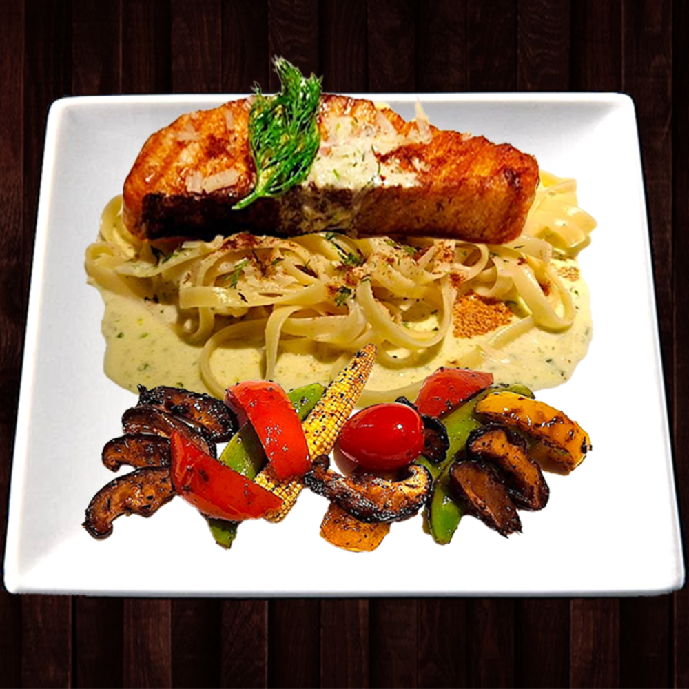 Grilled Salmon w/ Dill Cream Sauce