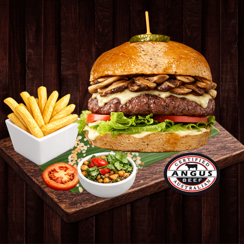 Angus Shiitake Swiss Burger Set