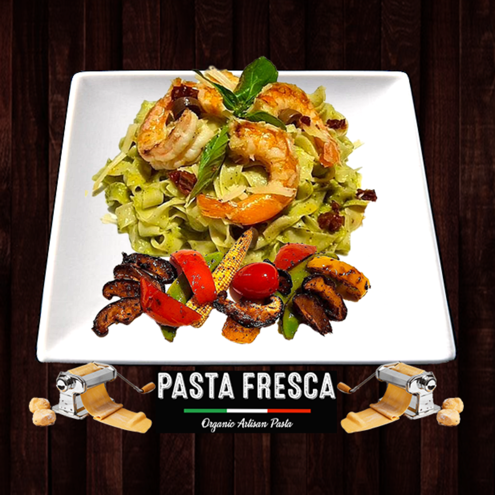 Pasta Pesto Grilled Shrimp