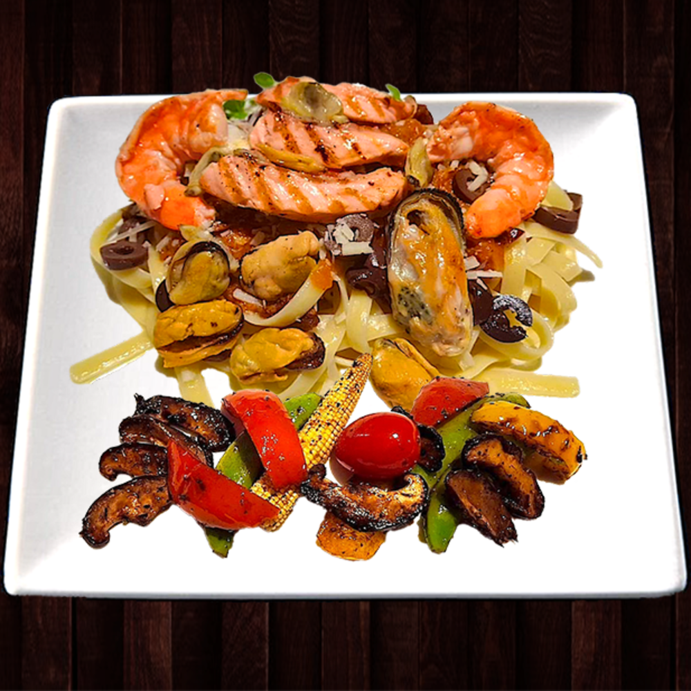 Grilled Seafood on Noodles