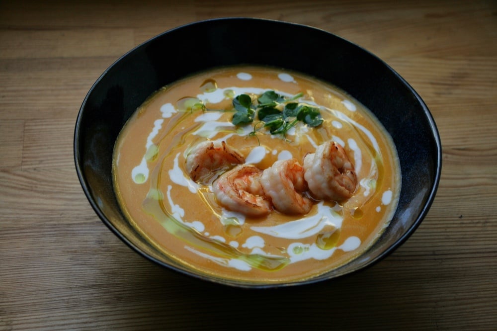 Пряний гарбузовий крем-суп з креветкою