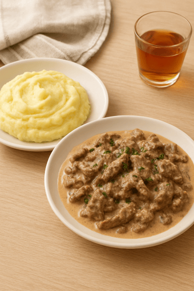 Картопляне пюре з бефстроганов