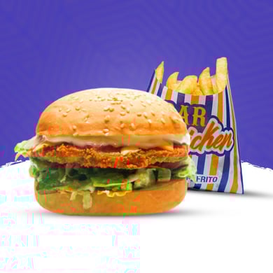 HAMBURGUESA BAR CHICKEN CON PAPAS FRITAS