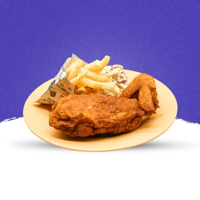 2 PIEZAS DE POLLO CON PAPAS FRITAS Y ENSALADA